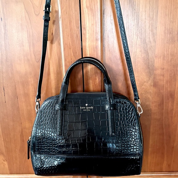 Kate Spade Croc Embossed Genuine Leather Satchel/Crossbody With Detachable Strap - Picture 11 of 11